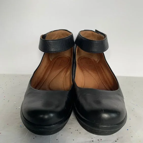 Clarks Artisan Clarene Tide Black Leather Ankle Strap Platform Wedges - Size 6.5 - Picture 12 of 16